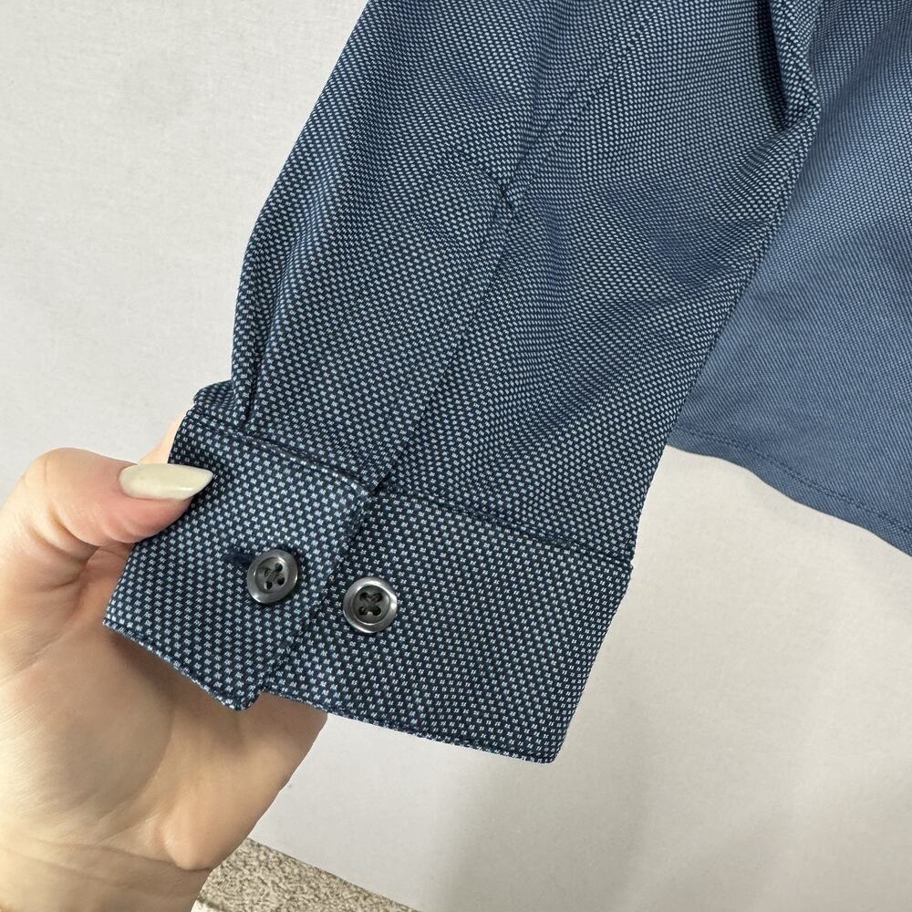 Robert Barakett Braden LS Knit Shirt Mens Large Blue Textured Dots Stretch Prep - Picture 5 of 11